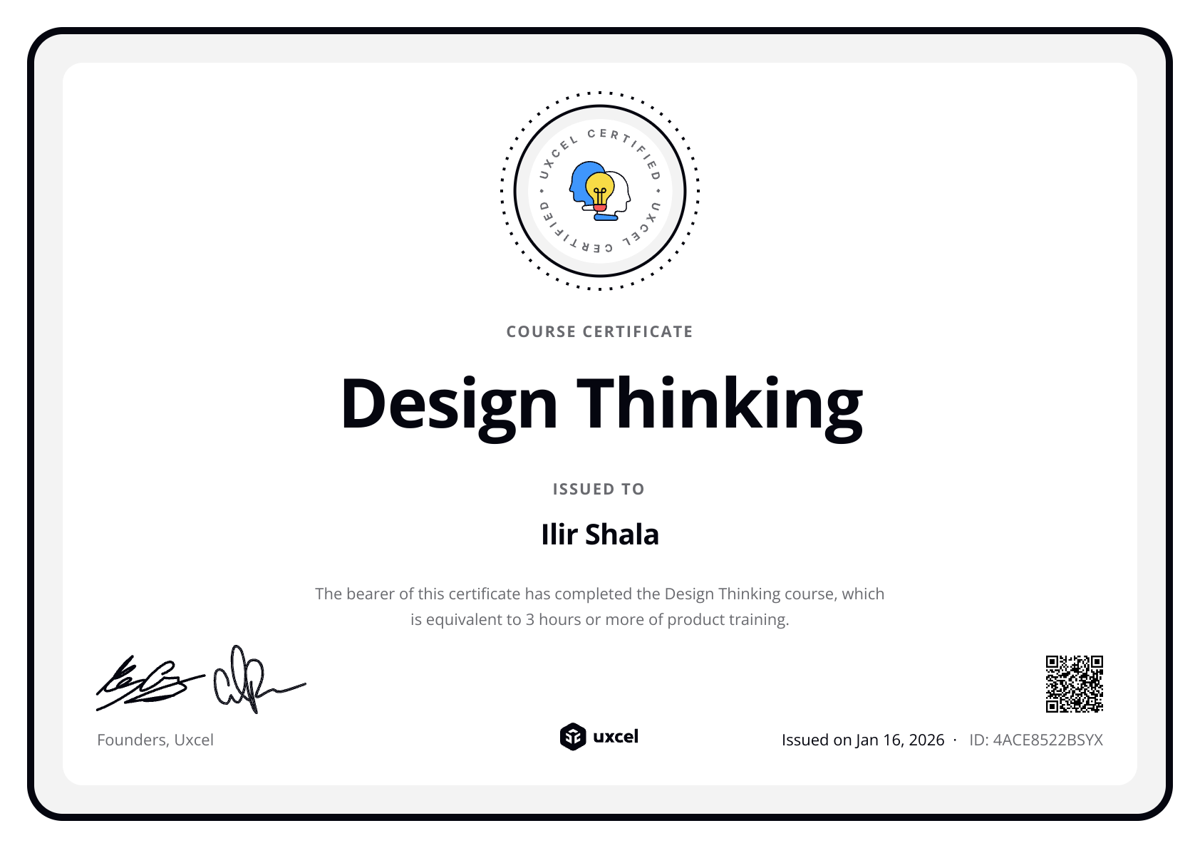 Ilir Shala's certificate